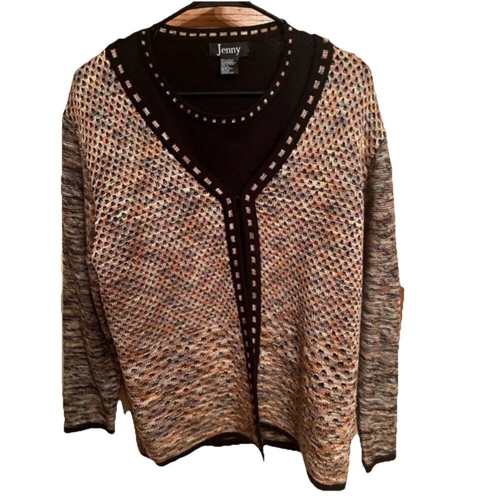 Vtg Jenny Women's Sweater Set Cardigan & Short Sleeve Shirt Size Large Momcore